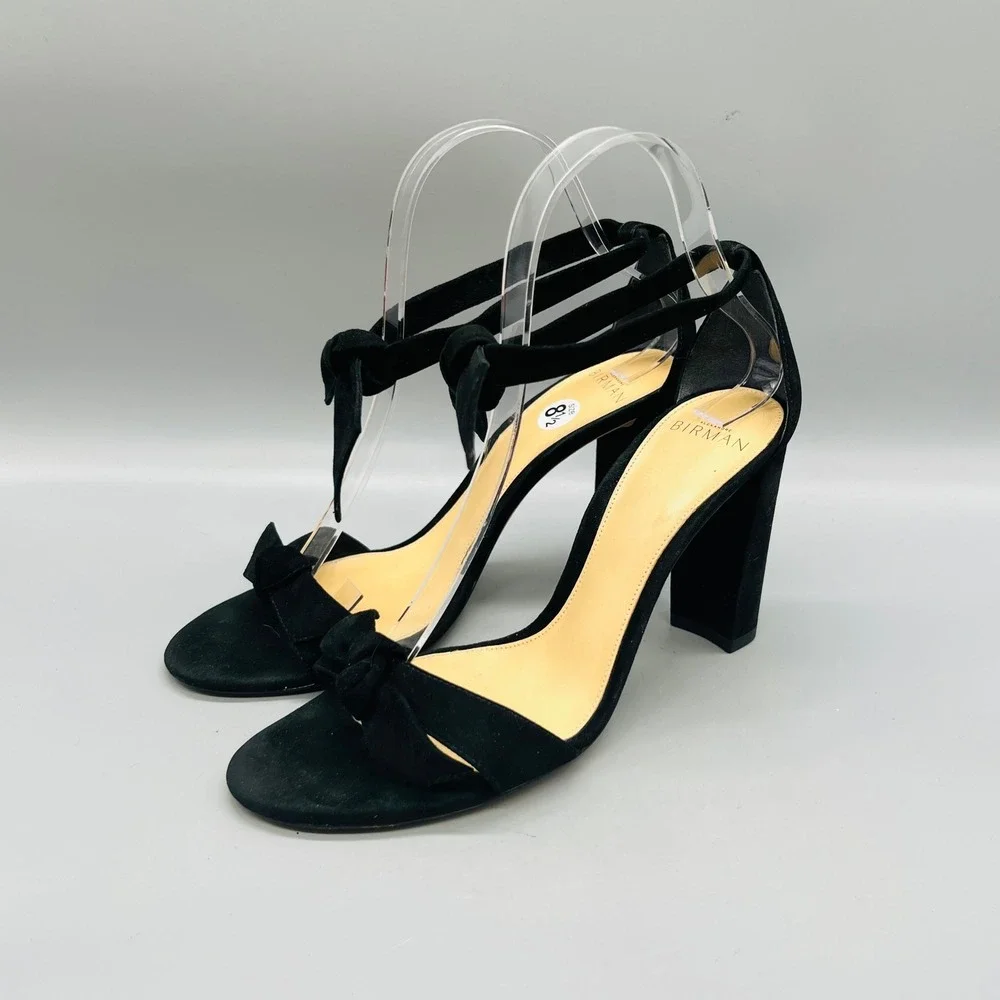 Alexandre Birman Sandals Womens 8.5 Black Suede Clarita Bow Ankle Strap Heel